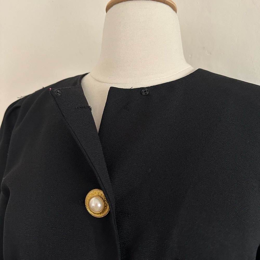 Vintage 80s 90s Karin Stevens Dress Pearl Button Black Sheer Midi Rockabilly Sm - Picture 15 of 15